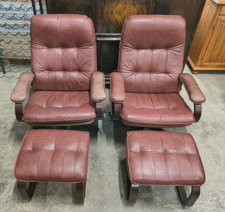 Relax кресло с отоманка от естествена кожа