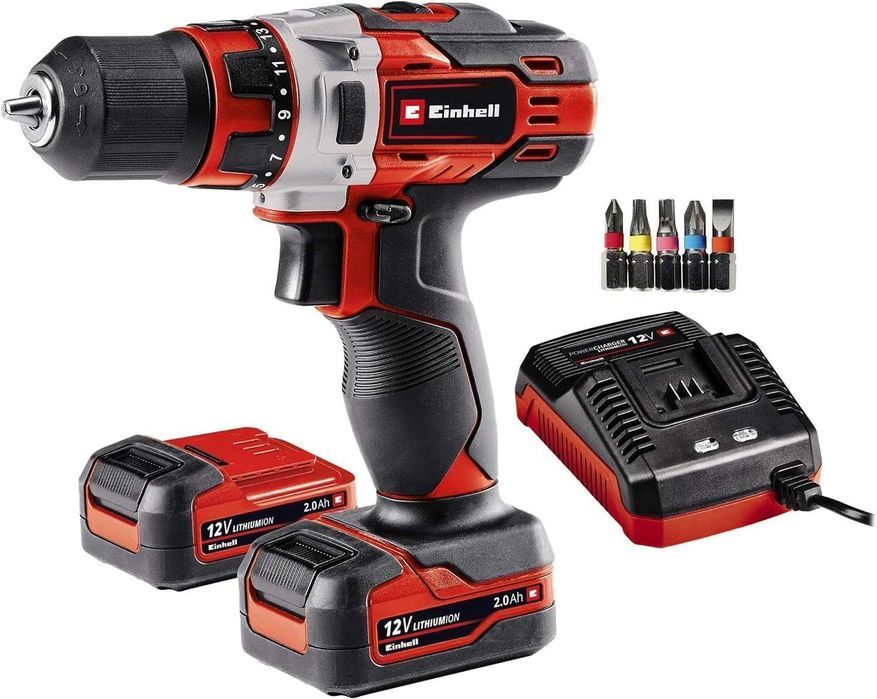 Bormasina Einhell TE-CD 12/1 Li de gaurit si insurubat cu 2 baterii de 12V plus un set de biti originali Einhell