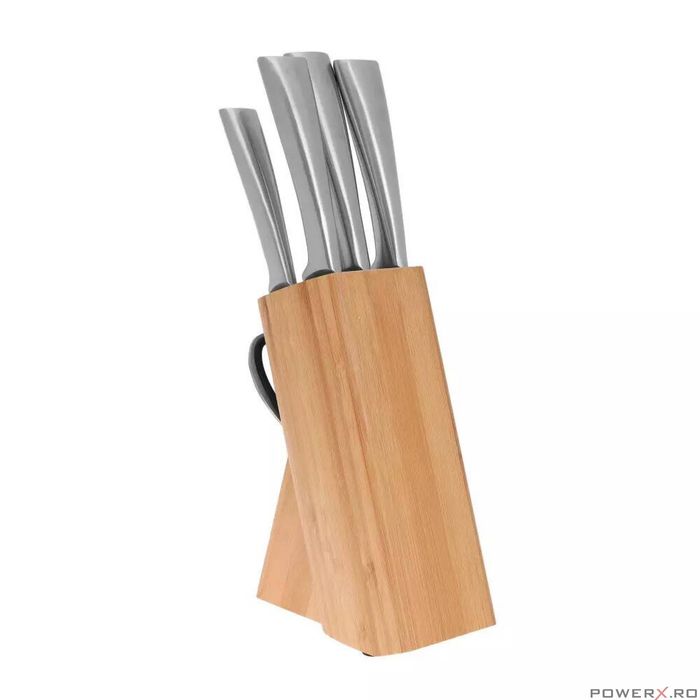 Set de cutite, foarfeca si suport din lemn, 7 piese, Kinghoff