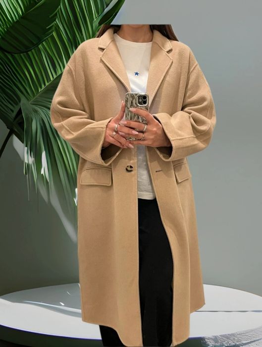 Palton de primăvara duble faced bej camel deschis cu lână Zara XS S