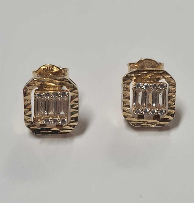 Cercei din aur galben 14k, cubic zirconia, CAU228