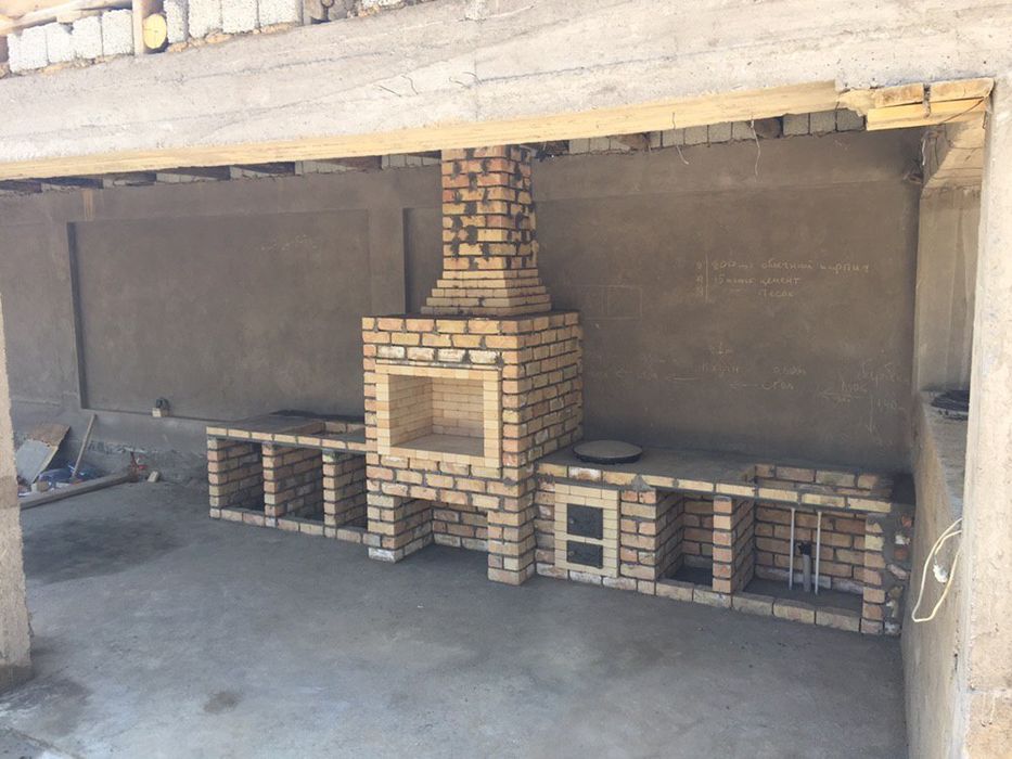 Летняя кухня Барбекю очаг камин пицца печь.