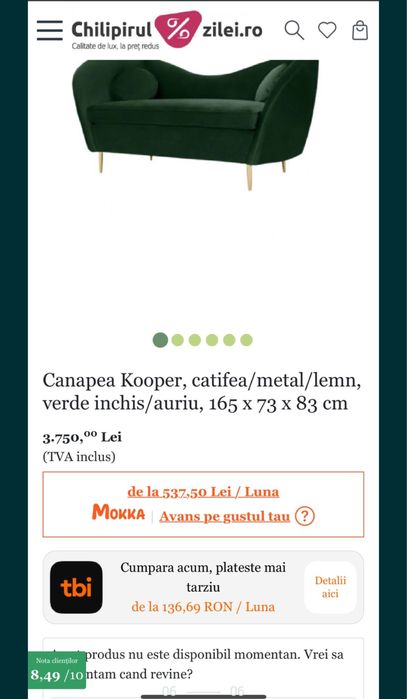 Canapea kooper catifea