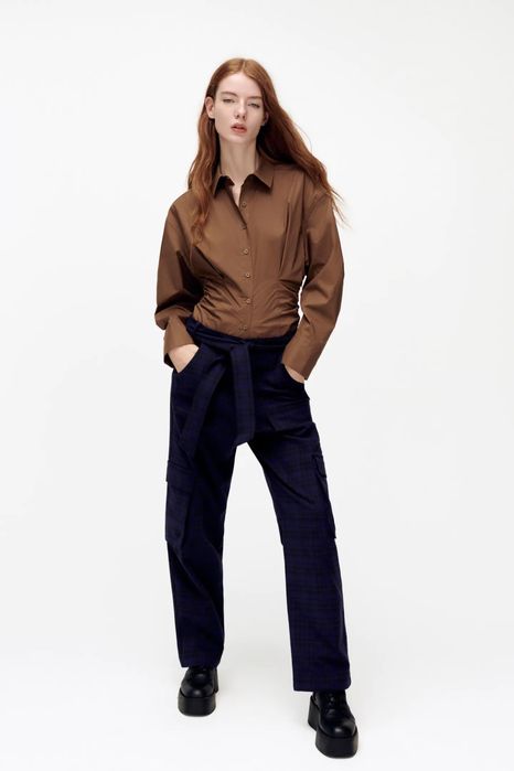 Zara нова риза боди в шоколадово кафяв цвят