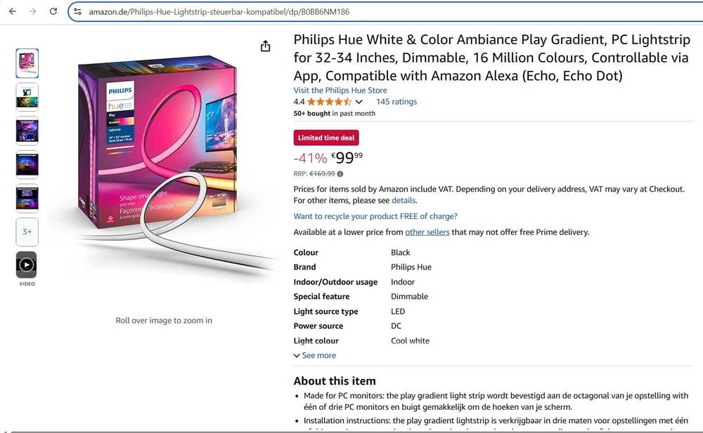 Banda LED Philips Hue White & Color Ambiance Play (DOAR banda in sine)