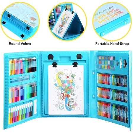Детски комплект за рисуване в куфар от 208 части / син цвят