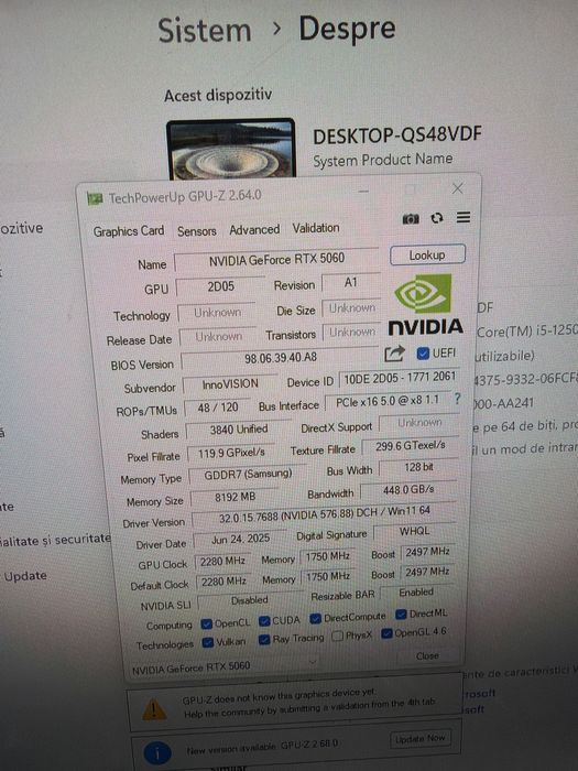Sistem Desktop Gaming Nou i5 12gen 32g d5 1tb nvme RTX5060 8g