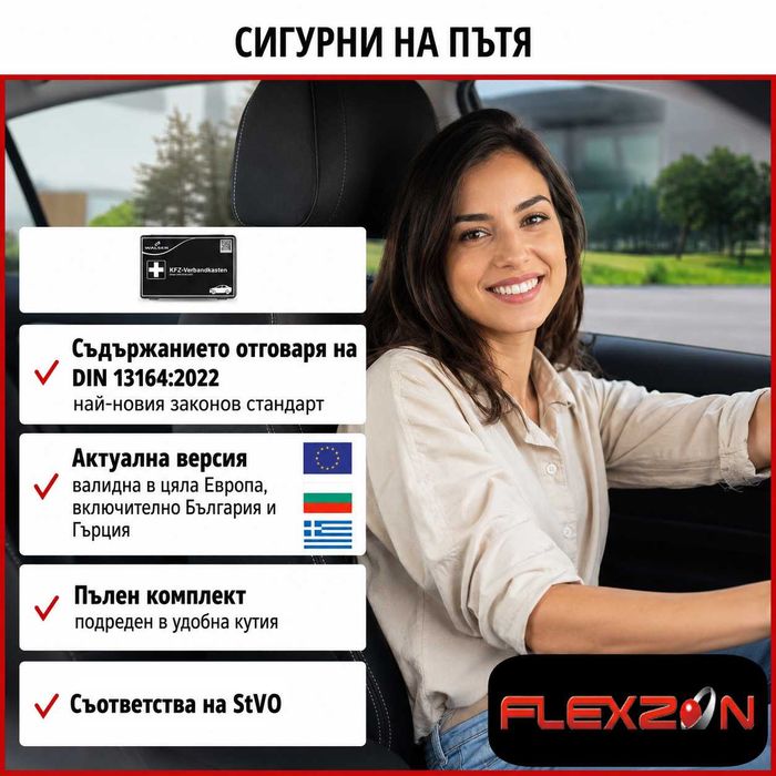 Автомобилна аптечка DIN 13164:2022 европейски стандарт - покрива новите изисквания в Гърция
