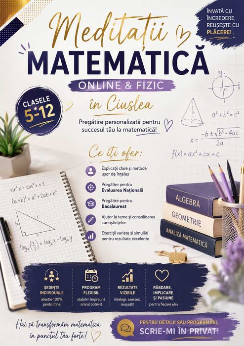 Meditații Matematică- 70 lei/2 ore