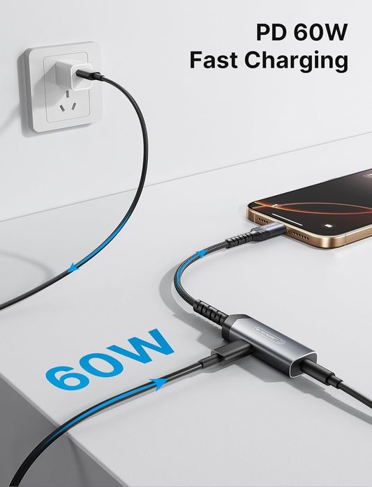 JSAUX USB C адаптер за слушалки и зареждане, адаптер от Туре-С към 3.5