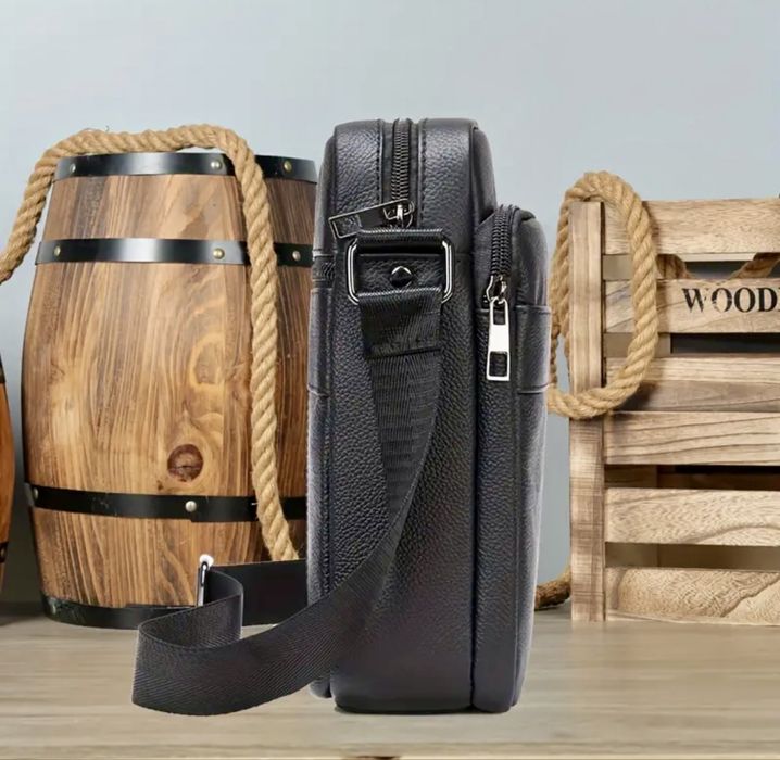 Мъжка бутикова кожена чантичка /Черна естествена кожа -10% Промоция!