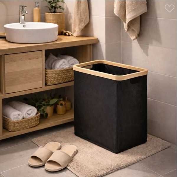 Декоративен кош за пране Mercado Trade, Черен, Бамбуk