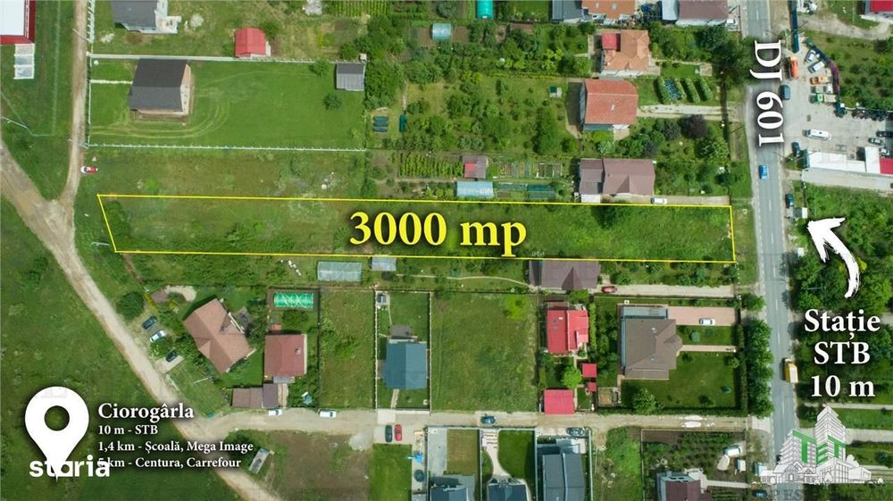 Teren 3000mp stradal cu toate utilitatile 10 minute de Bucuresti!