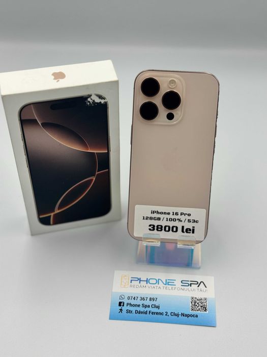 iPhone 16 Pro 128Gb 100% 53c.- Din magazin,cu garantie! RATE TBI !