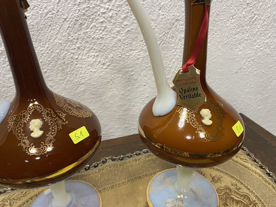 Италия Cristalleria La Toscana опалинови гарафи камея 1960 ваза кана