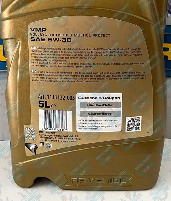 Ulei Ravenol 5w30 5l VMP Audi, VW, Seat, Skoda, BMW, Mercedes