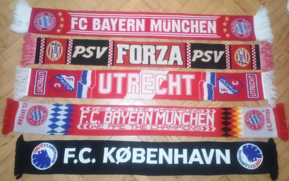 Футболни шалове на Байерн,Барселона,Интер,Рома,Малага,Комо,Лайпциг,ПСВ