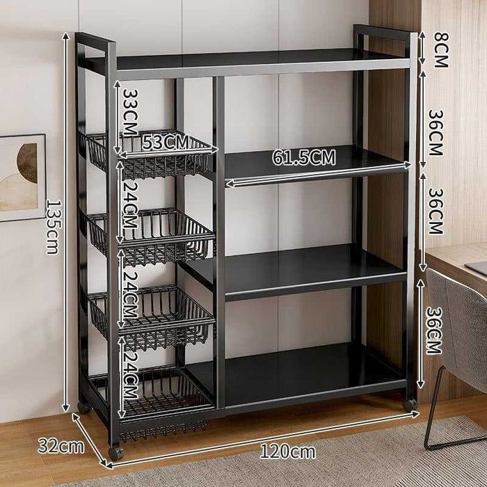 Металлическая кухонная полка для хранения, многослойная, передвижная