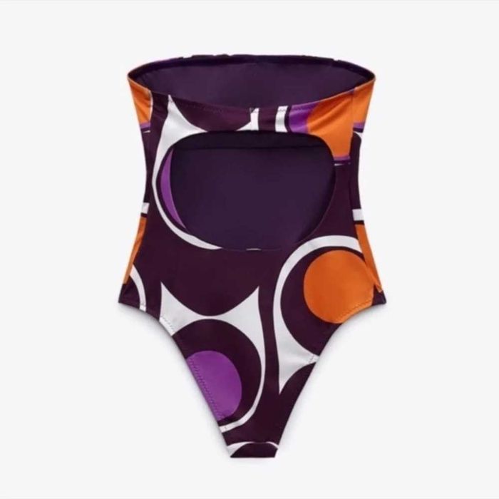 Zara costum de baie intreg 1 piece mov portocaliu alb sexy top talie inalta