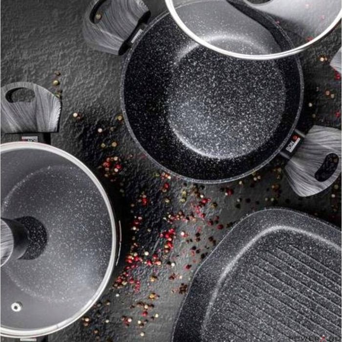 Tigaie din aluminiu, cu invelis marmorat antiaderent, manere din