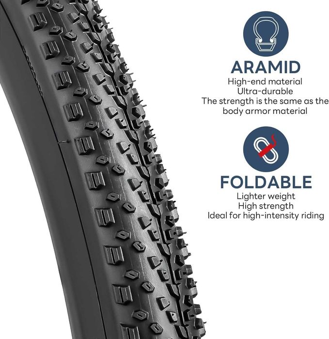 Set 2 Anvelope Bicicleta 700x38C YunSCM Gravel 60TPI Pliabile Aramid + 2 Camere Auto Schrader AV48mm + 2 Benzi Janta Kit Complet Cauciucuri Noi