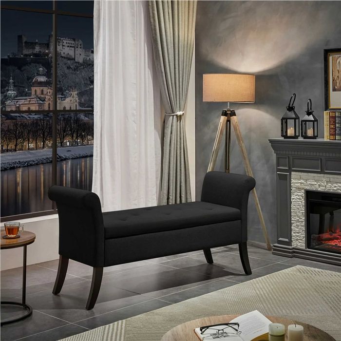 Bancă tapițată, canapea cu cotiere capăt de pat, hol |S 613474 Black