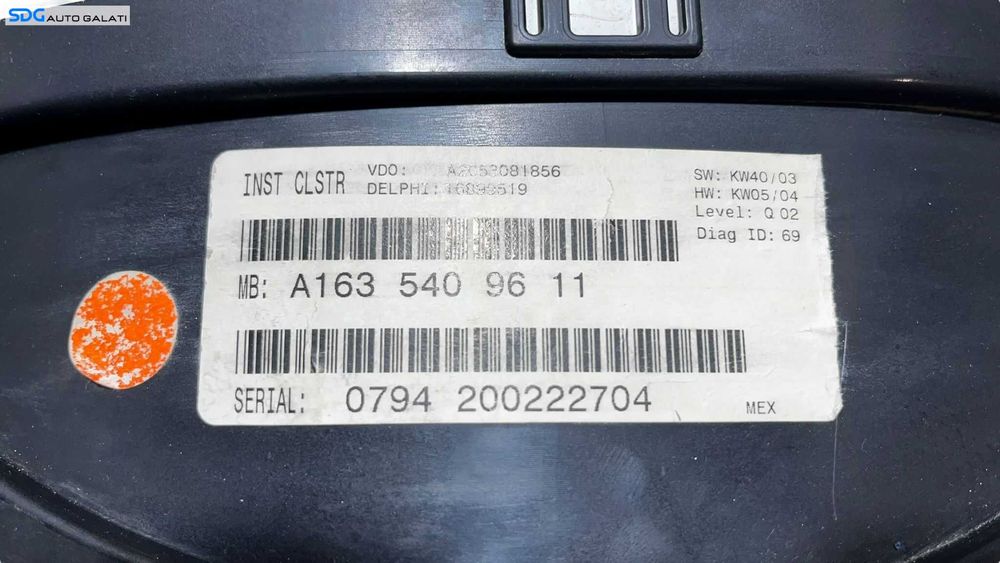 Ceas Ceasuri Cluster Instrumente Bord Mercedes ML ML270 W163 2.7 Diesel 1998 - 2005 Cod A1635409611 [LC0556]