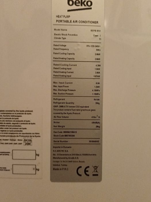 Aer condiționat portabil Beko