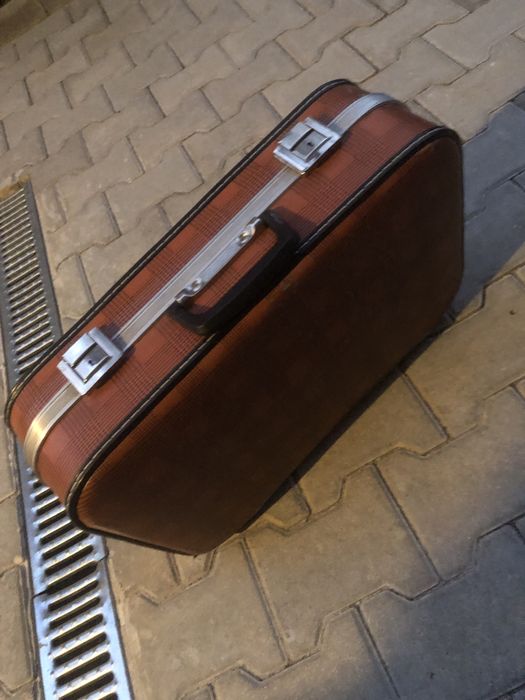 Кожен куфар, оранжев, черен