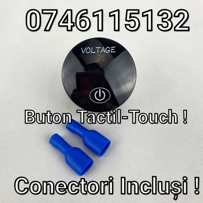 Voltmetru Auto Moto Atv Tractor-Cu Buton Tactil-2 Functii-Universal-T7
