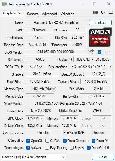Asus ROG strix RX 470 8GB