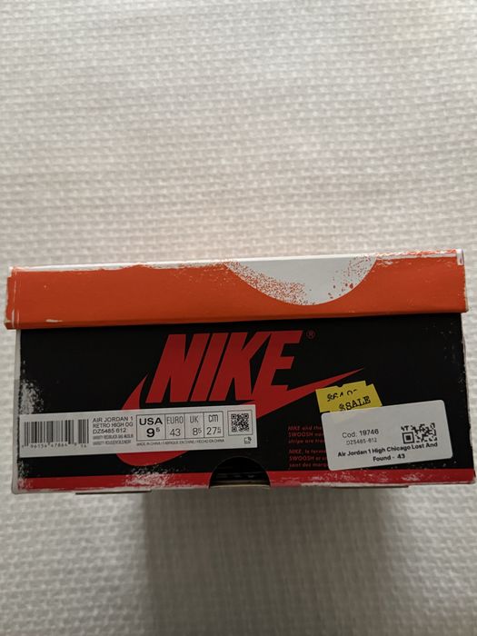 Nike Air Jordan 1 Retro high og chicago lost and found 43