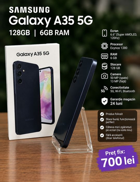 Telefon Samsung Galaxy A35 5G Impecabil  128GB 6GB Ram Garantie Magazin 24 Luni Trimit Schimb Preț fix