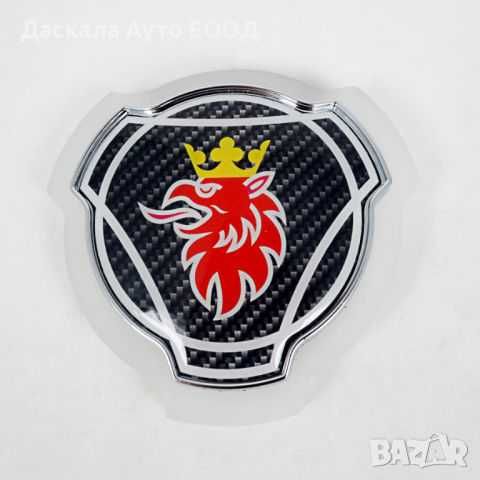 Огледална табела Scania карбон с червен грифин външна за решетка 12-24V , 2 цвята