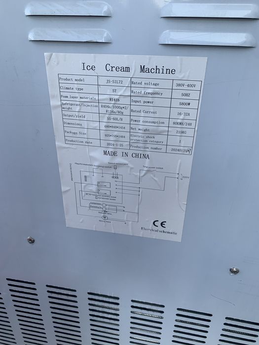 Jumbo muzqaymoq aparati 80lt soatiga 380v