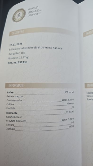 Brățară tennis diamante si safire
