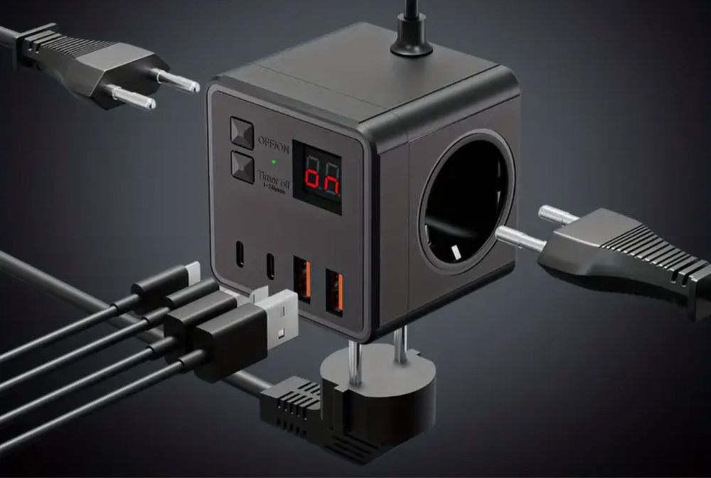 Разклонител куб 7 в 1 (черен; бял)