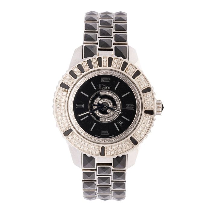 Ceas Dior Christal, din oțel cu diamante si safire negre