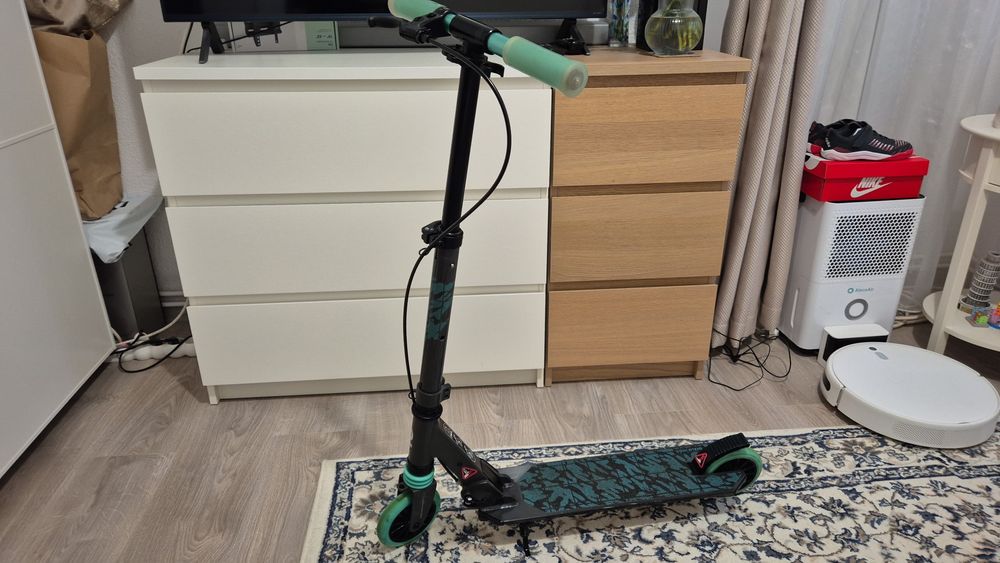 OXELO Trotinetă cu suspensii şi frâne pe ghidon Mid 5 gri-verde Copii