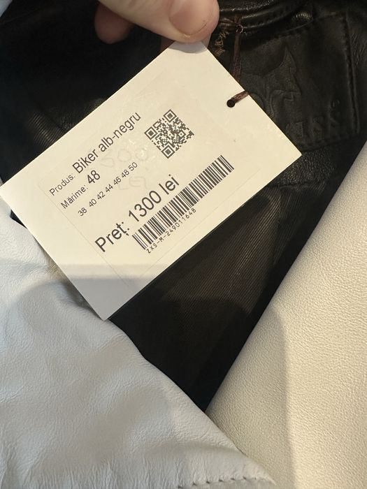 Geacă din piele ovine ZXS black and white