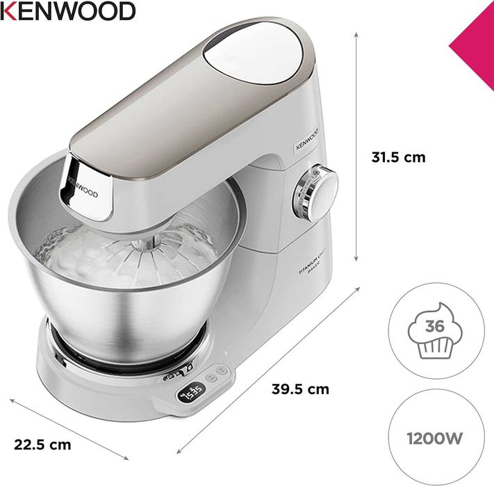 Kenwood KVC65.001WH Кухненски робот, 1200 W, 5 L, вградена везна, бял