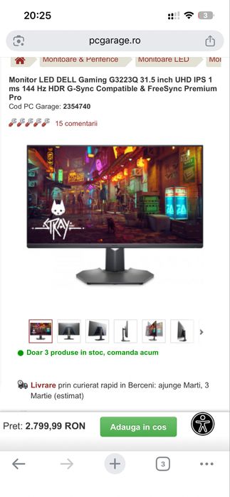 Defect Monitor LED DELL Gaming 31.5 inch