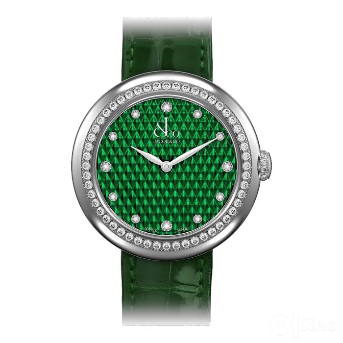 Jacob & Co Brilliant One Row 34 mm Stainless Steel Green Pyramid Dial