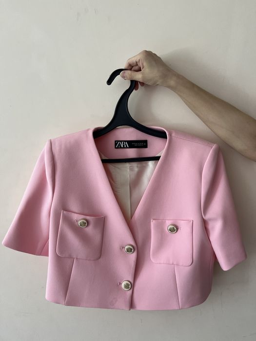 Укороченный пиджак Zara розовый