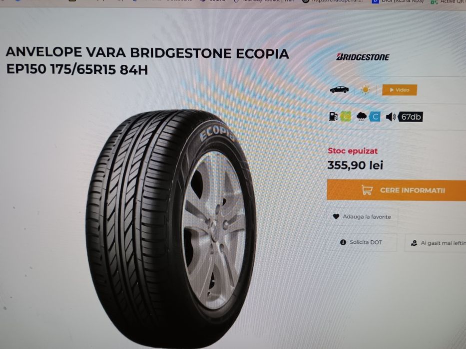 anvelope bridgestone ecopia ep150 175/65R15 84H