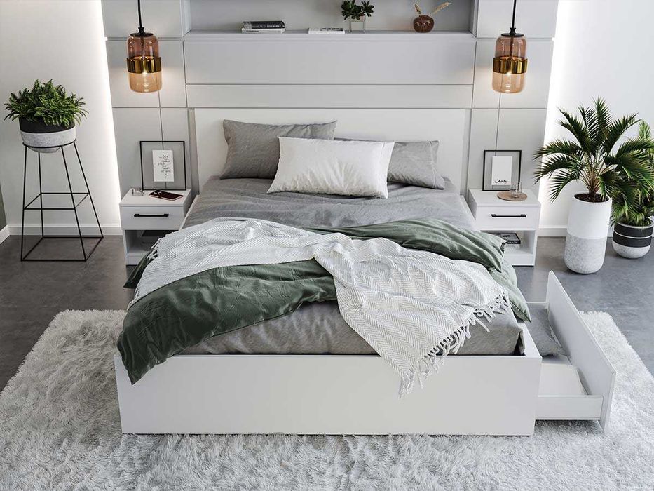 Pat Alb optional lada de depozitare 120/140/160/180x200