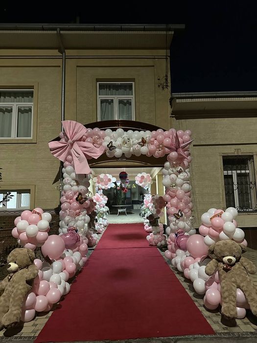 Оформление шарами выписки из роддома день рождения Тедди медведь