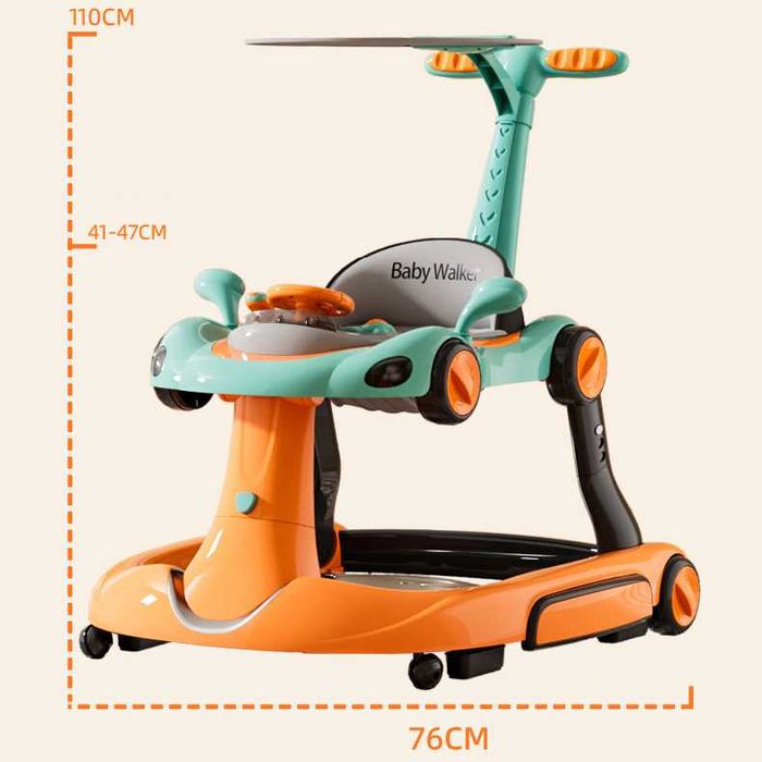 Premergator pentru copii 6in1 Little Mom, multifunctional cu maner parental, sistem de balansare, Muzica, roti silentioase, cu copertina detasabila