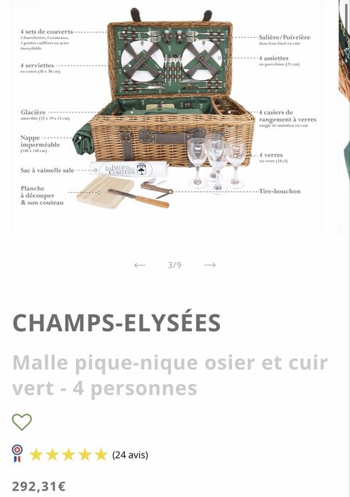 Coș de picnic premium Les Jardins de la Comtesse – Champs-Élysées