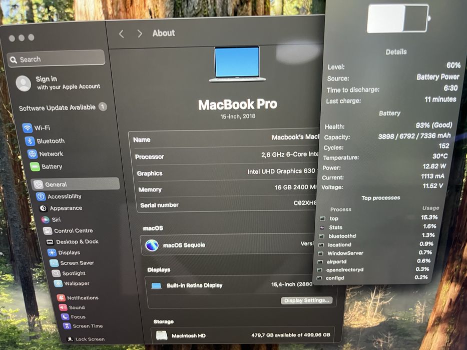 Apple MacBook Pro "Core i7" 2.6 15" Touch/2018 Mid-2018 15" (Touch Bar) 512 SSD,16 RAM
